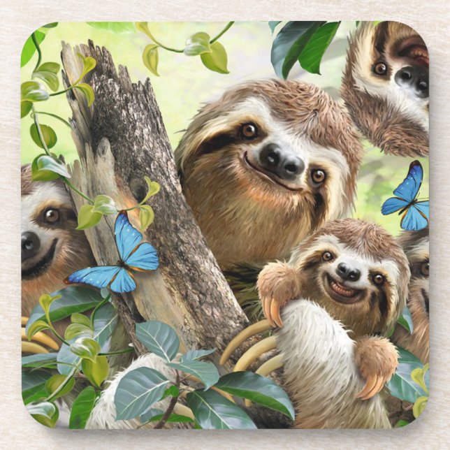 sloths background beverage coaster (Front)