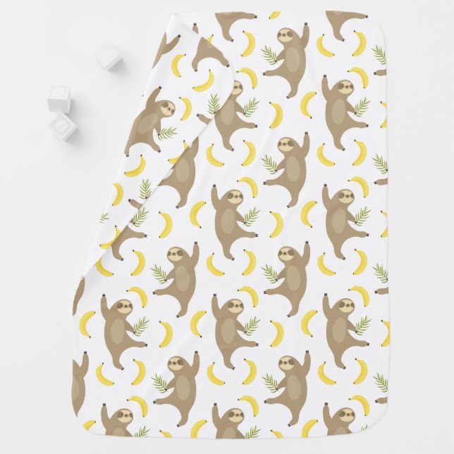 Sloths & Bananas Pattern Baby Blanket (In Situ)