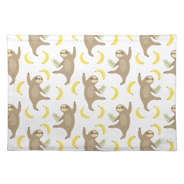 Sloths & Bananas Pattern Cloth Placemat (Front)