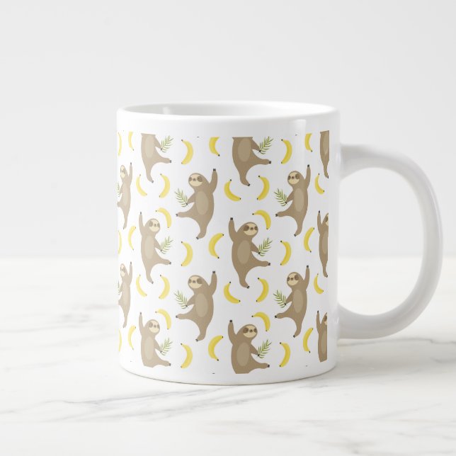 Sloths & Bananas Pattern Giant Coffee Mug (Right)