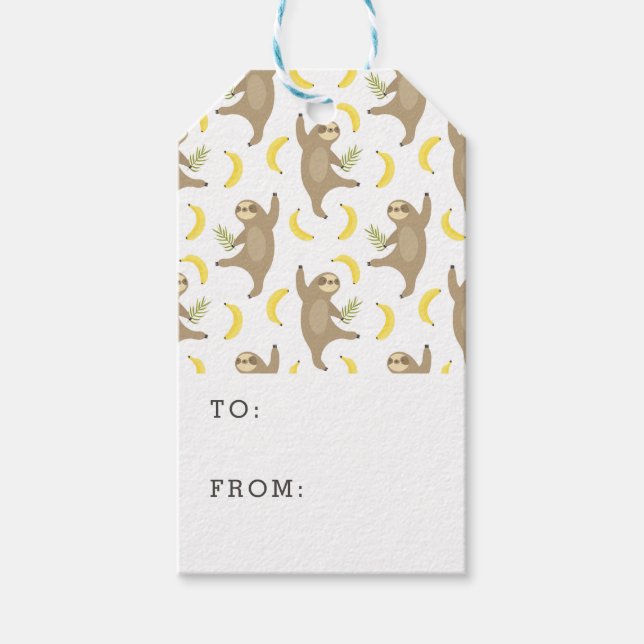 Sloths & Bananas Pattern Gift Tags (Front)