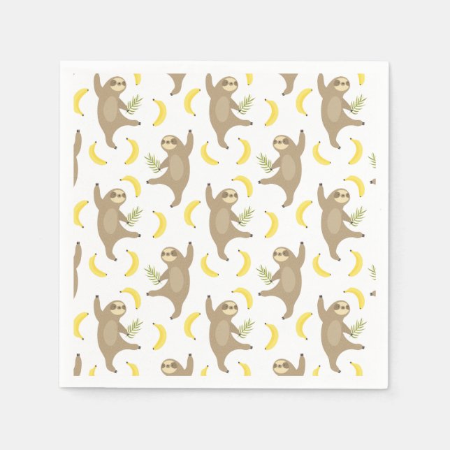 Sloths & Bananas Pattern Napkins (Front)