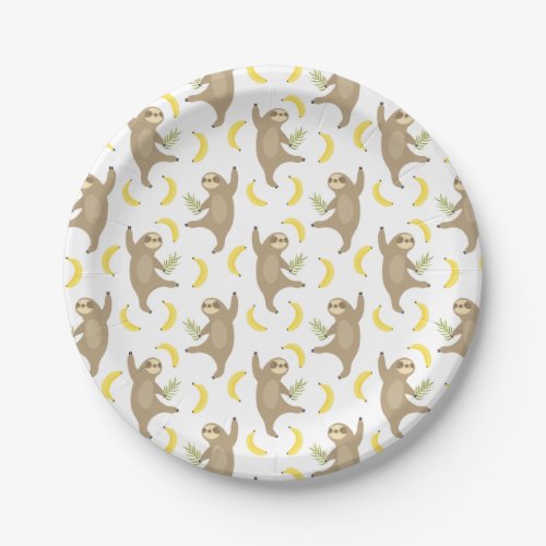 Sloths  Bananas Pattern Paper Plates