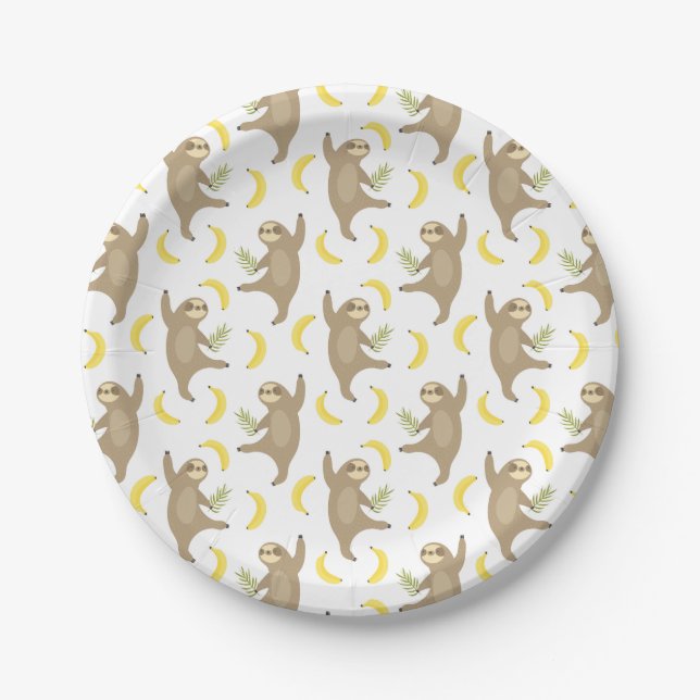 Sloths & Bananas Pattern Paper Plates (Front)