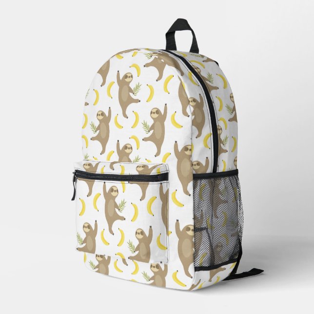 Sloths & Bananas Pattern Printed Backpack (Back Corner Right)
