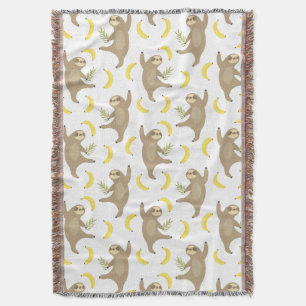 Sloths & Bananas Pattern Throw Blanket