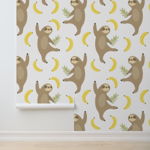 Sloths  Bananas Pattern Wallpaper