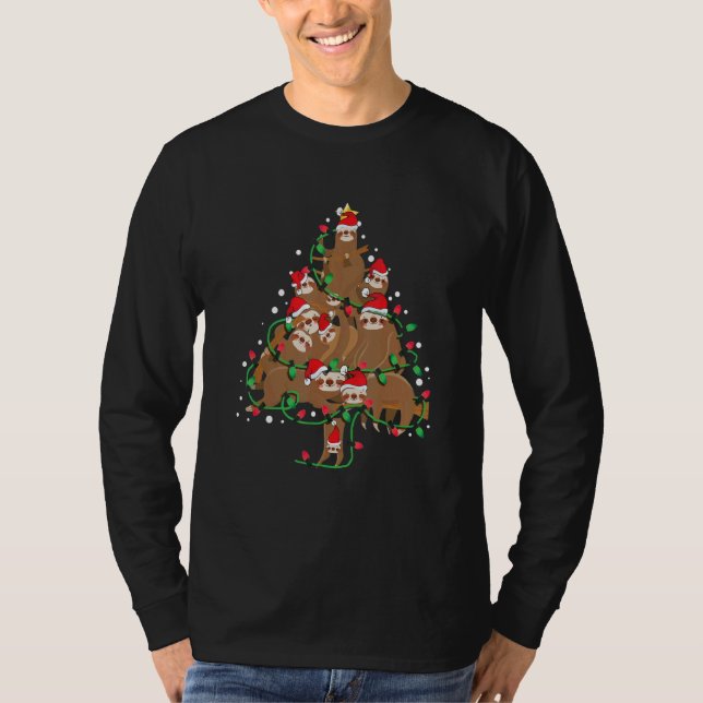 Sloths Christmas Tree Cute Santa Hat Lights for Sl T-Shirt (Front)