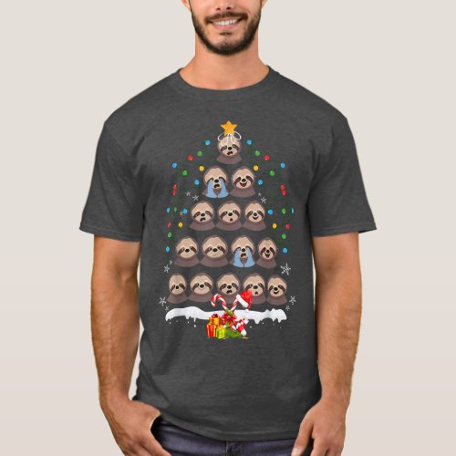 Sloths Christmas Tree Lights Cute Santa Hat Lover  T_Shirt