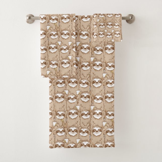 Sloths & Coffee Pattern Bath Towel Set (Insitu)