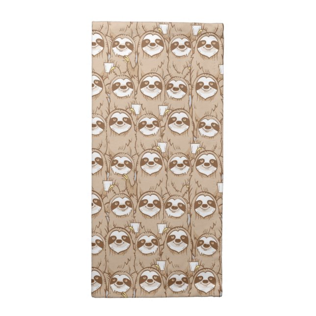 Sloths & Coffee Pattern Cloth Napkin (Half Fold)