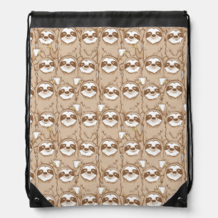 Sloths & Coffee Pattern Drawstring Bag