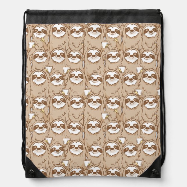 Sloths & Coffee Pattern Drawstring Bag (Front)