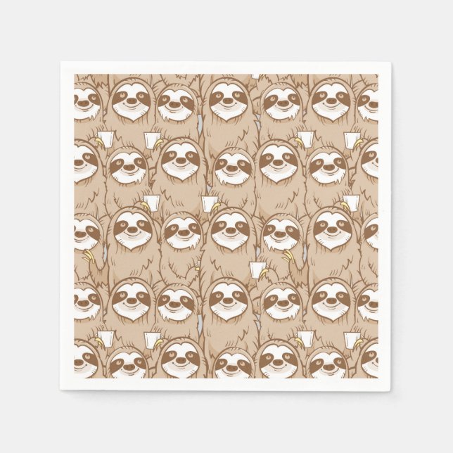 Sloths & Coffee Pattern Napkins (Front)