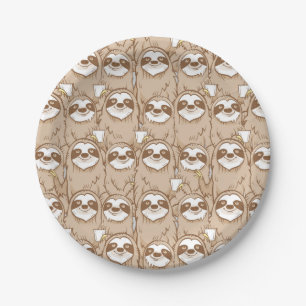 Sloths & Coffee Pattern Paper Plates