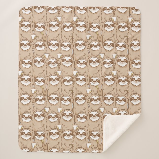 Sloths & Coffee Pattern Sherpa Blanket (Front)
