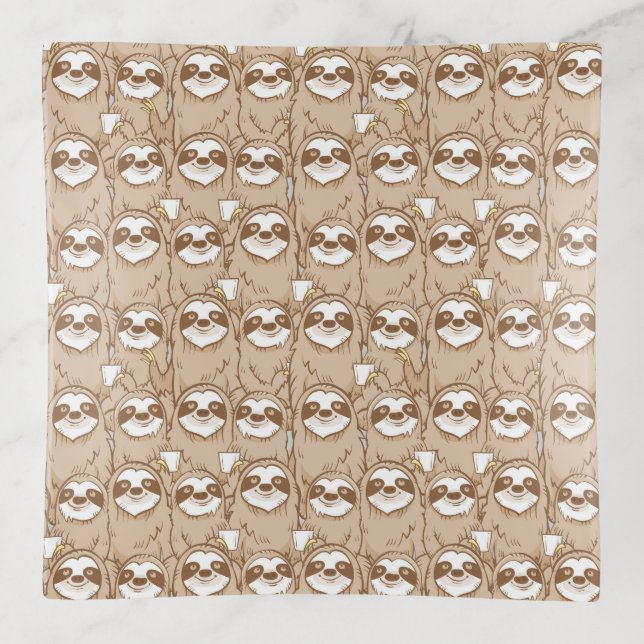 Sloths & Coffee Pattern Trinket Tray (Front)