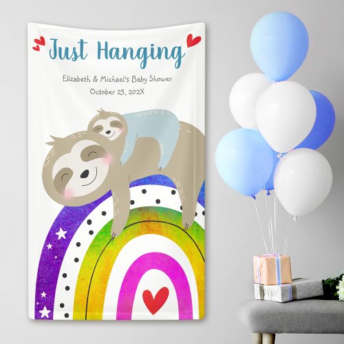 Sloths Cute Colorful Boho Rainbow Boy Baby Shower Banner