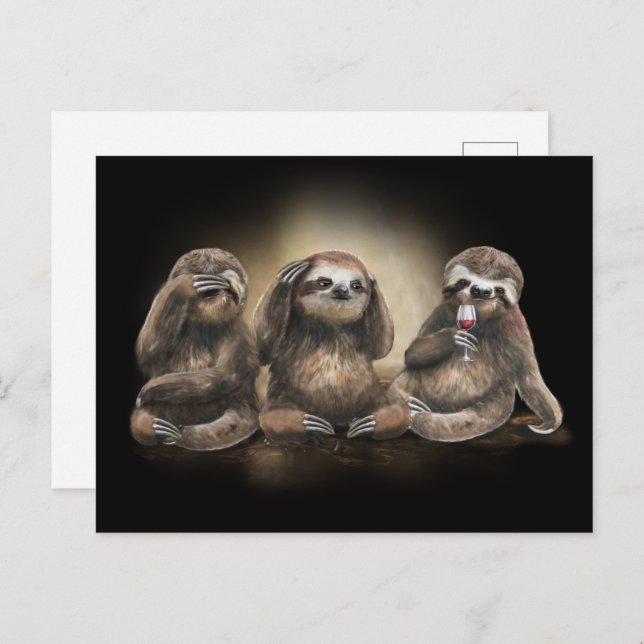 Sloths Drinking Wine Sarcastic Gift For Wine Lover Postcard (Front/Back)