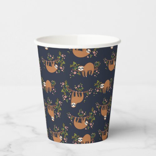 Sloths  Flowers Pattern Paper Cups