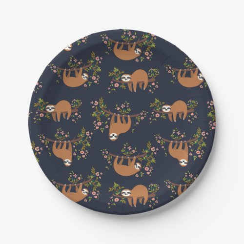 Sloths  Flowers Pattern Paper Plates