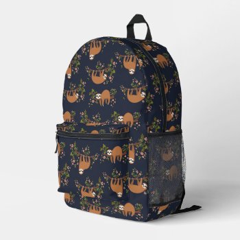 Sloths & Flowers Pattern Printed Backpack by cuteoverload at Zazzle