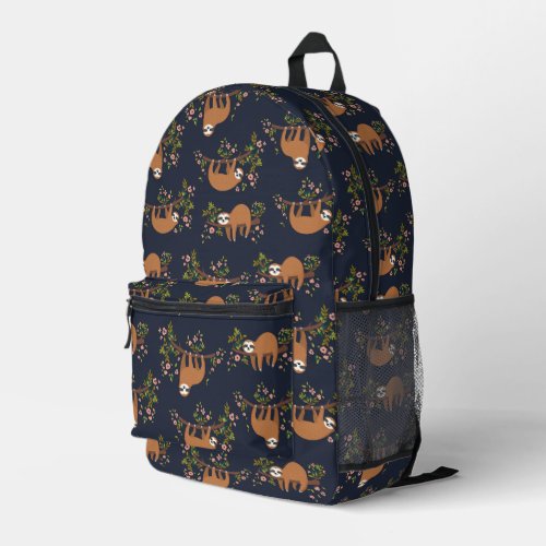 Sloths  Flowers Pattern Printed Backpack
