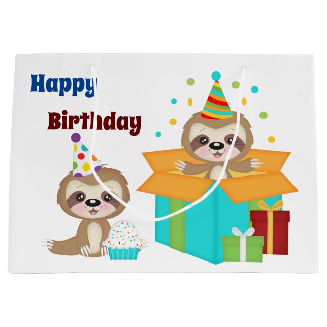 Sloth's Happy Birthday Party Large Gift Bag (Front)