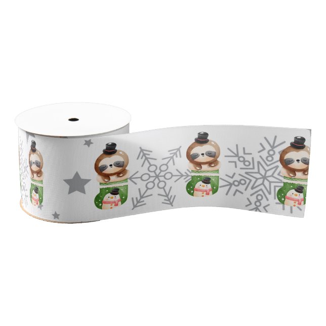 Sloths Holidays Customize Grosgrain Ribbon (Spool)