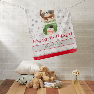 Sloths Holidays Customize Text and Name Baby Blanket
