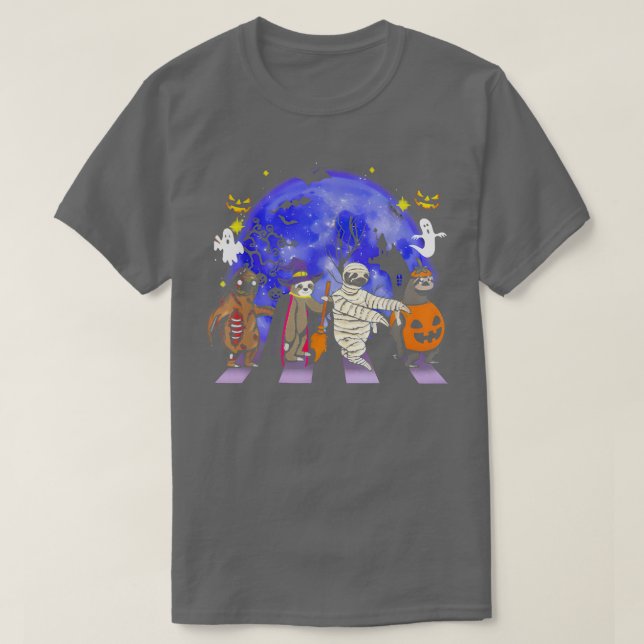 Sloths In Halloween Costumes Blue Moon Road Crossi T-Shirt (Design Front)