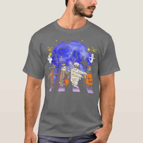 Sloths In Halloween Costumes Blue Moon Road Crossi T_Shirt