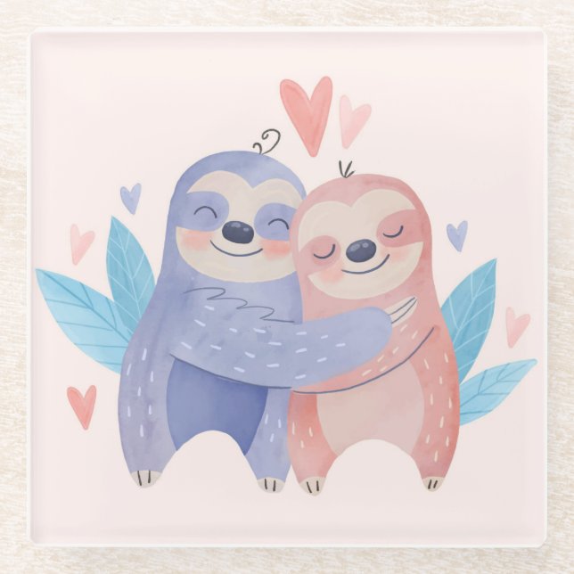 Sloths in Love Glass Coaster (Front)