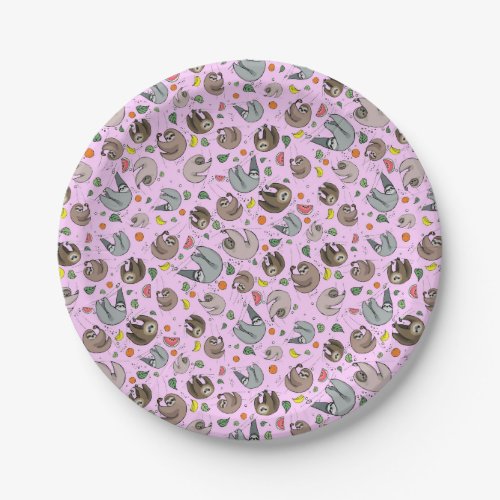 Sloths in Pink Paper Plates