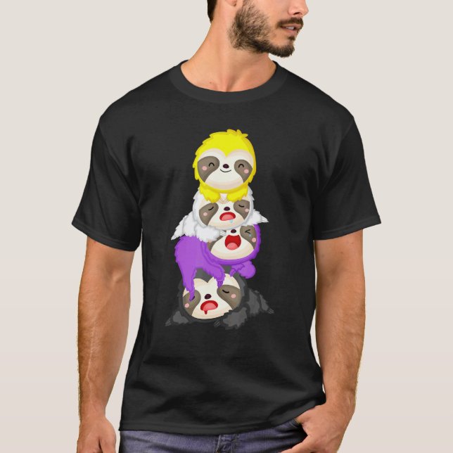 Sloths & Non Binary Flag Agender Genderqueer Pride T-Shirt (Front)