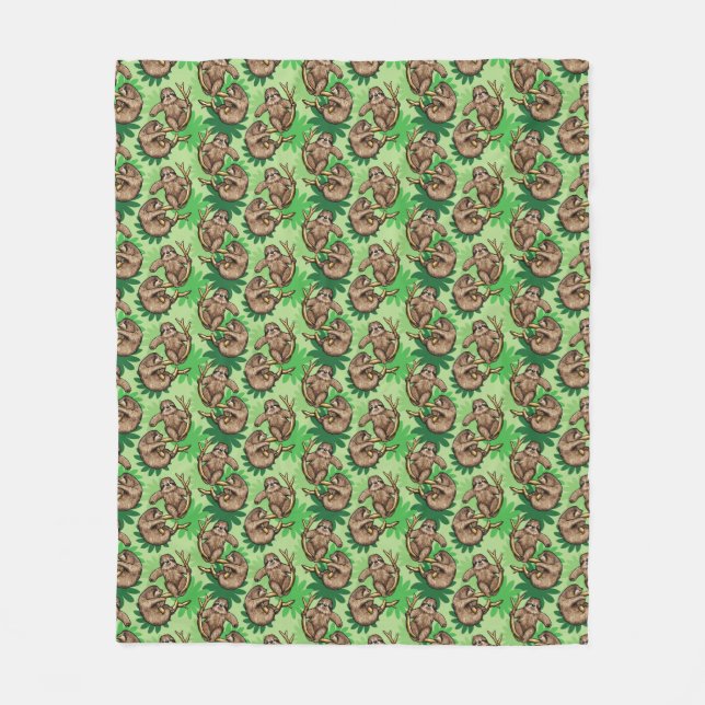 Sloths on a Branch Cute Fleece Blanket (Front)