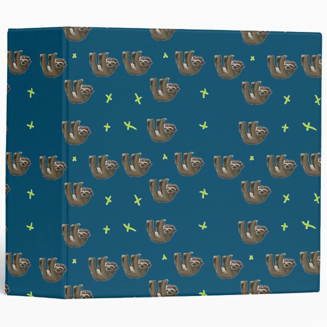 sloths pattern on blue 3 ring binder (Front/Spine)