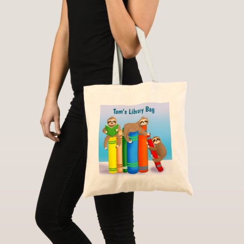 Sloths Reading Books Personalize Library  Tote Bag