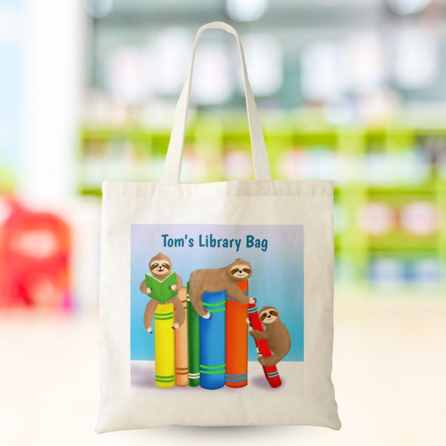 Sloth's Reading Books Personalize Library  Tote Bag (Creator Uploaded)