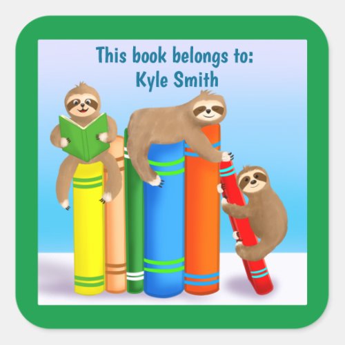 Sloths Reading Books Personalized Bookplate