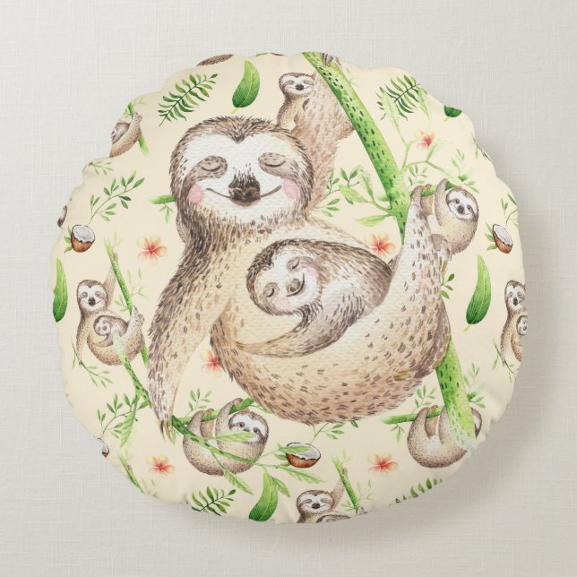 Sloths Round Pillow (Front)