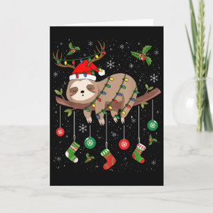 Sloths Xmas Lighting Reindeer Santa Hat Sloth Chri Card