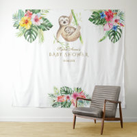 SlothTropical Floral Baby Shower Photo Booth Prop Tapestry