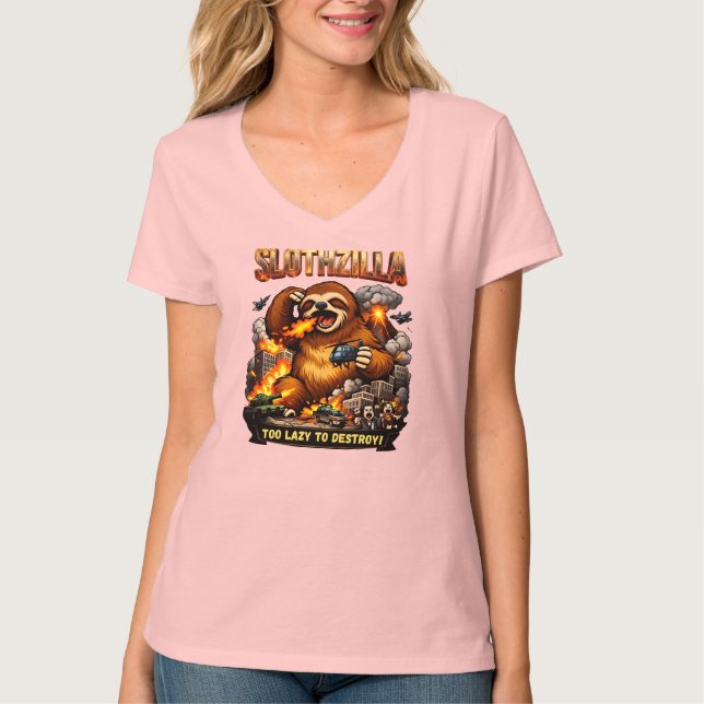Slothzilla Too Lazy to Destroy,Funny Kaiju Monster T-Shirt (Front)