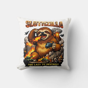 Slothzilla Too Lazy to Destroy,Funny Kaiju Monster Throw Pillow
