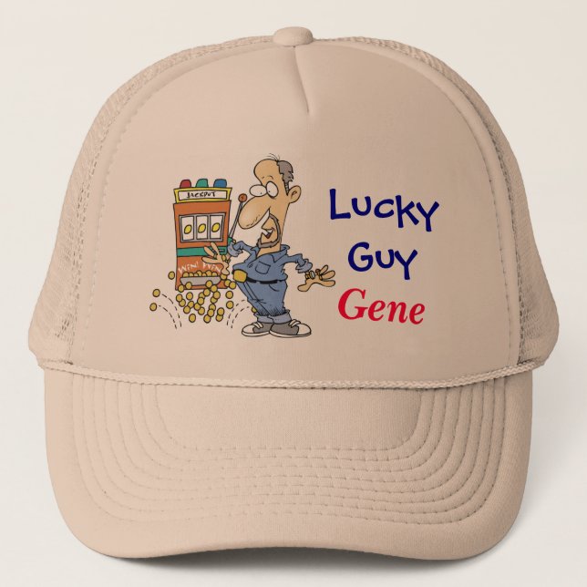 Slots, Lucky, Guy - Personalize with Name Trucker Hat (Front)