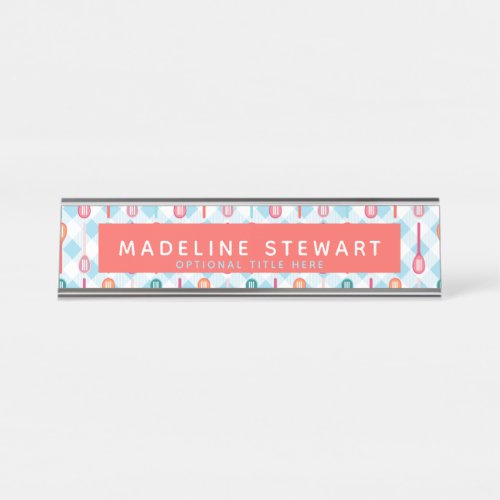 Slotted Spoons and Gingham Whimsical Personalized Desk Name Plate