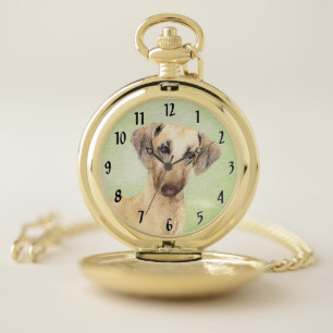 Sloughis Painting - Cute Original Dog Art Pocket Watch