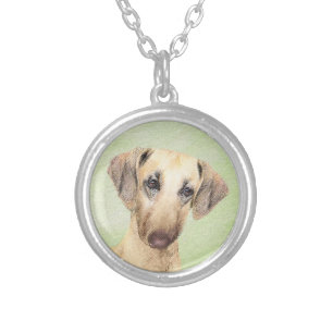 Sloughis Painting - Cute Original Dog Art Silver Plated Necklace