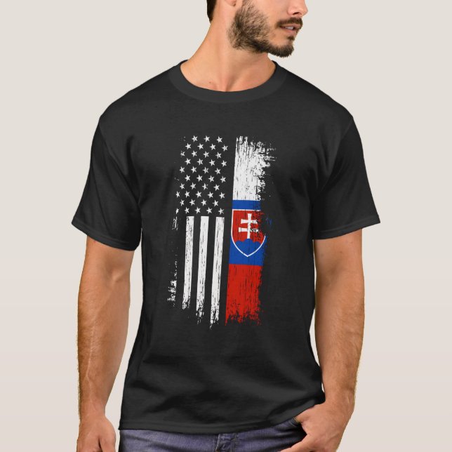 Slovak American Flag Pride Slovakia Usa T-Shirt (Front)
